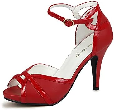 getmorebeauty Peep Toe Red Heels for Women Sexy Strappy High Heels Ankle Strap Heeled Sandals