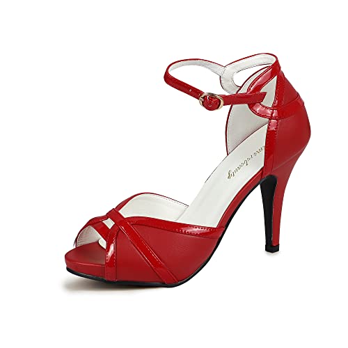 Getmorebeauty Peep Toe Red Heels For Women Sexy Strappy High Heels Ankle Strap Heeled Sandals #TOP9