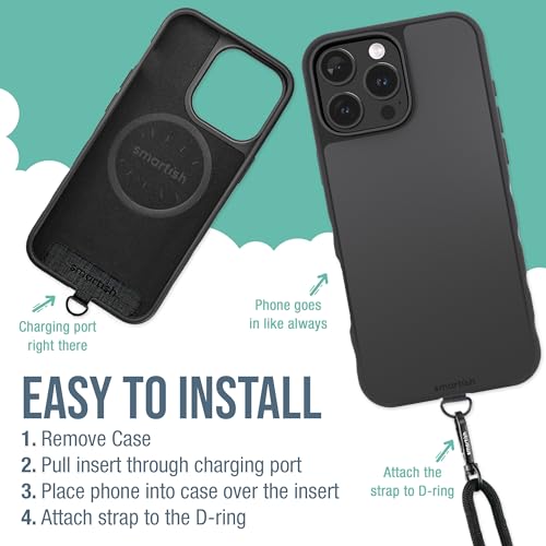 Image of Smartish iPhone 16 Pro Max MagSafe Case with Crossbody Lanyard Strap - Gripmunk - [Slim + Protective] Magnetic Slim Case with Universal Detachable Shoulder Neck Strap - Black Tie Affair