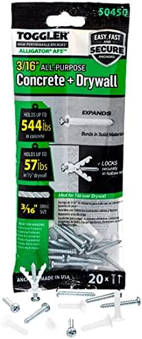 TOGGLER Alligator AF5 Flanged Anchor with Screws, Polypropylene, Made in US, for #4 to #9 Fastener Sizes (20)