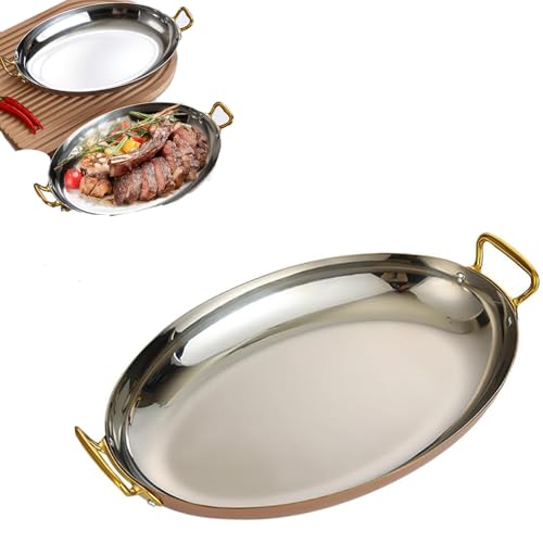 OZPPM Partita De Paella Española Ovalada, 304 Hojas De Cocina De Paella De Mariscos De Acero Inoxidable, Con Manijas Dobles, Oro Rosa 25.5/30.2/35/40 Cm, Cuenca Ovalada Versátil De Estilo Europeo,XL