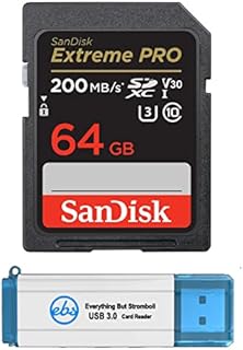 SanDisk 64GB SDXC SD Extreme Pro Memory Card Bundle Works with Canon EOS Rebel T5, T5i, T6, T6i, T7, T7i Digital DSLR Camera 4K V30 (SDSDXXY-064G-GN4IN) Plus 1 Everything But Stromboli (TM) 3.0 Reader