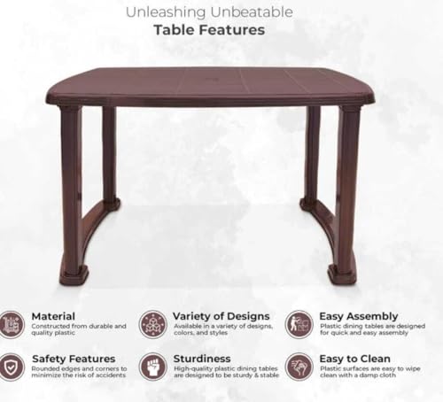 Image of NOVATEC Heavy Sumo Plastic Dining Table for Home, Restaurant, Cafe, Outdoor, Garden | Strong & Durable | 4-6 Seater Modern Dining Table (Biege) (Rosewood)