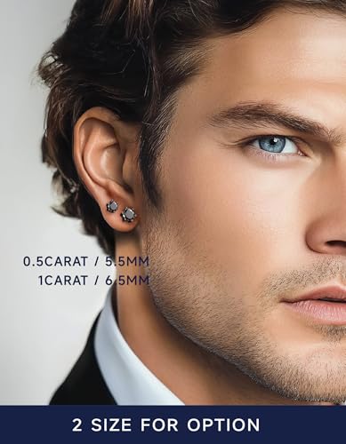 MomentWish Black Moissanite Stud Earrings, Moissanite Earrings for Women Men, D Color VVS1 Simulated Diamond 925 Sterling Silver Solitaire/Halo Studs3