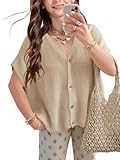 Girls Sweater Cardigans Tops Fashion Teen Spring Summer Batwing Short Sleeve Button Lightweight Casual Loose Top Khaki