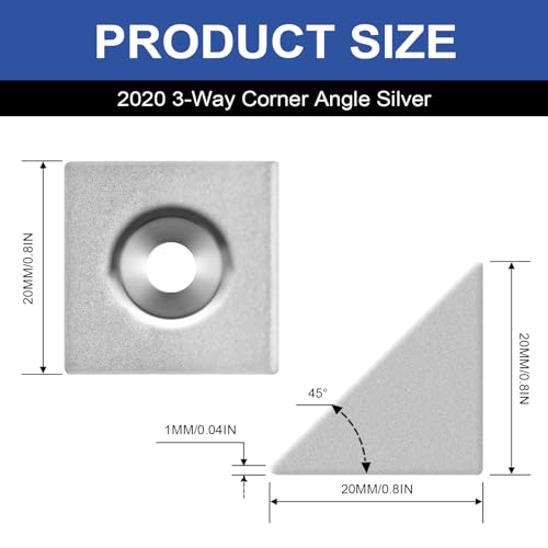 Image of 12pcs 2020 2-Way Corner Angle Bracket Connector 2020 Extrusion Hardware T-Slot V-Slot Accessories with Screws and Nuts for 2020 Aluminum Extrusion Connector 3D Printer Accessories Silver