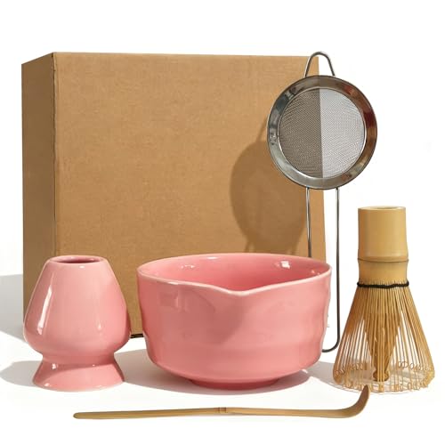 Matcha Whisk Set 5 pcs 18 oz Tea Making Bowl Kit Great for Starter Pink