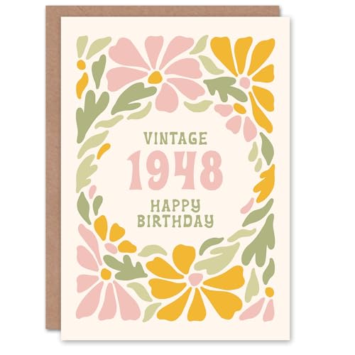 Artery8 Vintage Retro Pastel Floral Her Born 1948 Aged 77 Years Old 77th Birthday Card Mum Gran Wife