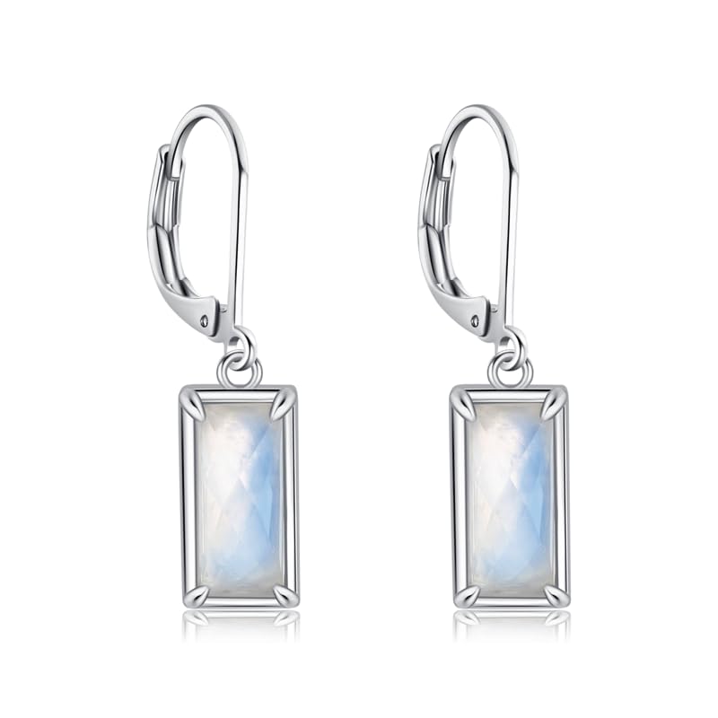 Moonstone Earrings 925 Sterling Silver Rectangular Moonstone Dangle Drop Earrings Natural Gemstone Jewelry for Women2