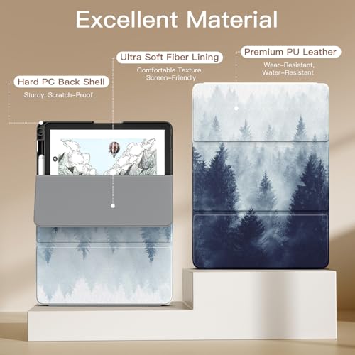 Image of MoKo Stand Case for 11 inch Kindle Scribe (3rd Generation -2025) & Kindle Scribe Colorsoft (1st Generation 2025) - Premium Leather Trifold Stand Cover with Pen Holder, Auto Sleep /Wake, Gray Forest