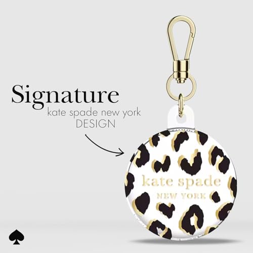 Image of kate spade new york AirTag Holder with Gold Ring Clip - City Leopard | Stylish, Anti-Scratch, and Protective Case for Apple AirTag - Attaches Securely to Bags, Luggage, Keys, Purse, Totes & More