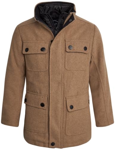 Image of URBAN REPUBLIC Boys Wool Coat - Warm Snap Closure Dress Winter Jacket with Double Zip & Bib Insert (Sizes 4-20), Size 8, Camel