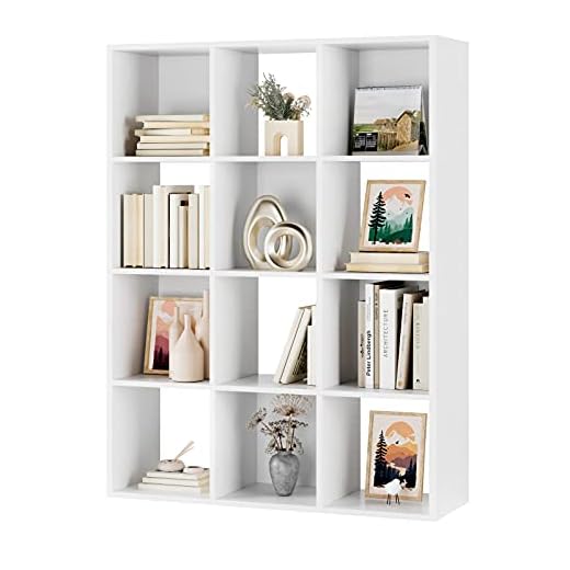 URKNO Cube Storage Organizer, 12 Cube Bookcase with Wooden Frame, Open Closet Standing Book Shelving Cabinet for Living Room, Bedroom, Study Room, Office, 35.8" Lx11.4 Wx47.5 H, White