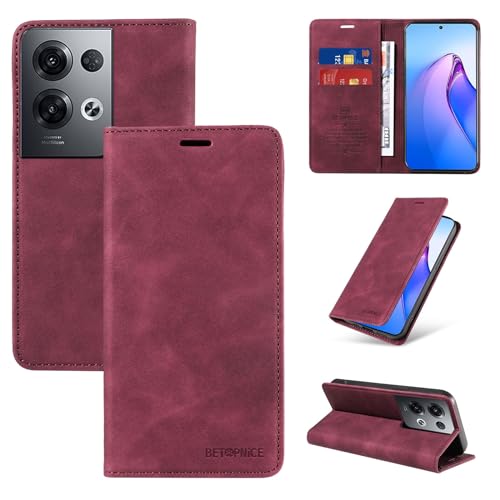 IOPFGDV Wallet Case for Oppo Reno 8Pro 5G/Reno + 5G with Card Holder Flip Cover RFID Blocking Protective Leather Shockproof(Vermelho)