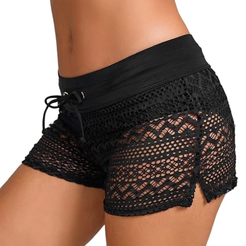 Pantalones cortos de natación para mujer, de secado rápido, cintura alta, parte inferior de bikini básico, impermeable, cobertura completa, para piscina, transpirable, ropa de playa, Negro, S