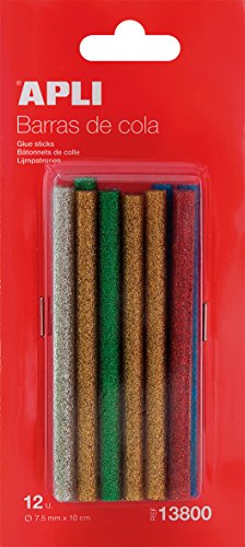 APLI 13800-12 Klebestifte, verschiedene Farben, Glitzer, Ø 7,5 mm x 10 cm