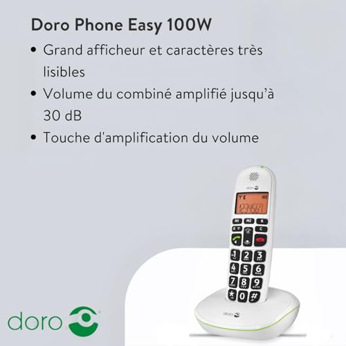 Téléphone sans fil DECT Doro PhoneEasy 100w blanc pour seniors