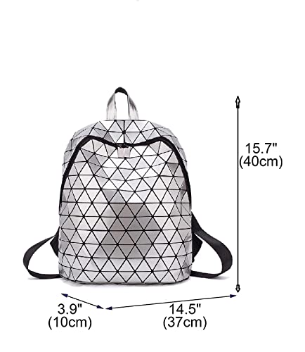 Image of Batcat Geometric Backpack Holographic Luminous Backpacks Reflective Bag Luminesk Irredescent Rucksack (Silver)