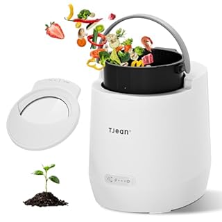 TJEAN 4L Electric Composter with Ceramic Coating & Glass Lid, Dual Mode Food Waste Processor | Quick 6h Drying & 24h Composting | Odor-Free Kitchen Countertop Bin (White)
