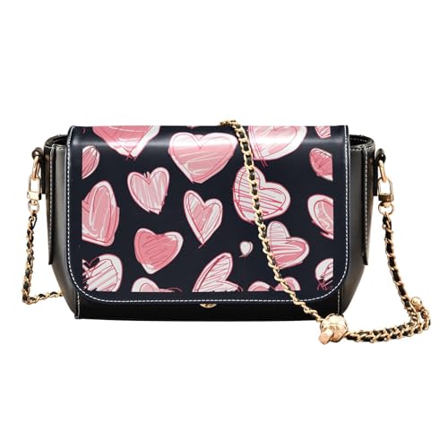 Sac à main à bandoulière noir motif cœur et fentes cartes crédit