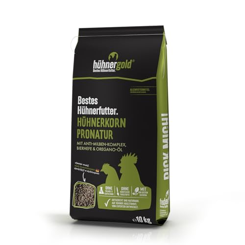 hühnergold® ProNatur Hühnerkorn 10 kg – Bio Premium Hühnerfutter, optimal mineralisiert, mit Bierhefe & Oregano-Öl, Alleinfutter für gesunde & Vitale Hühner, gentechnikfrei & ohne Palmöl