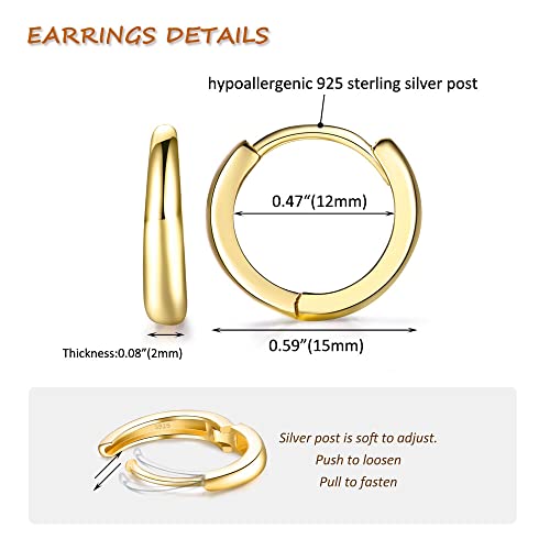 Masop Gold Hoop Earrings 14K Gold Plated 925 Sterling Silver Post Huggie Hoop Earrings Cartilage Hoop Earring Hypoallergenic Small Hoop Earrings For Women Mens Earrings Piercing Jewelry #TOP1