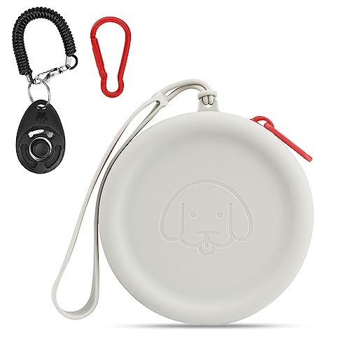 FIDWALL Bolsa de Silicona para golosinas para Perros,con clicker para Perros,Caminar para Mascotas para Perros y Gatos,tamaño de Bolsillo,fácil de Limpiar,diseño de Cremallera(Gris Claro)