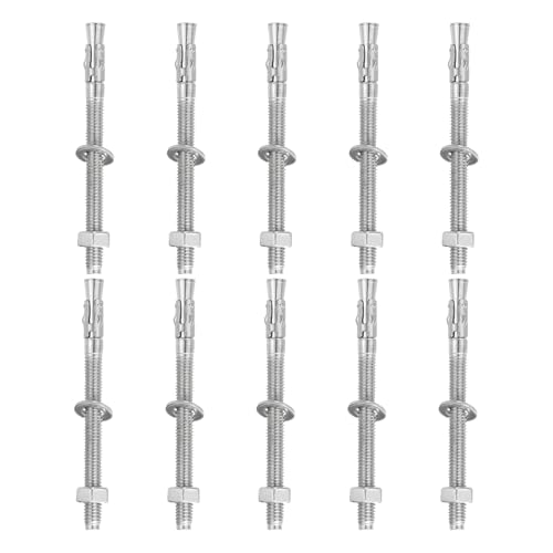 QUARKZMAN 10 Pcs Anclajes De Cuña 5/16 X 4 Tornillos De Anclaje Para Concreto De Acero Inoxidable Herrajes Estándar De Alta Resistencia(Incluye Arandelas Y Tuercas Color Plateado)