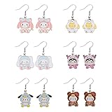6PCS Cute Kitty Cat Stud Earring Kitty Cat Charms Dangle Earrings Kawaii Pom Pom Purin Earring Kitty