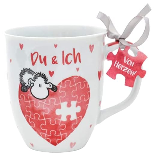 Sheepworld Tasse „Du & Ich“ | Tasse für Kaffee und Tee. Tasse mit Spruch, perfekt als Geschenkidee zum Valentinstag | Porzellan Kaffeetasse | Herztasse | 45321