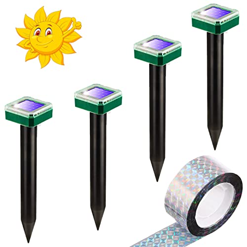 4Piezas Repelente De Topos Solar,Repelente De Topos Ultrasónico Solar,repelente De Topos Para Exteriores Para Jardines,Topos,Serpientes U Otros Roedores Que Combinan Con Cinta Antipájaros De 2,5Cm×80M Cover