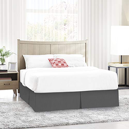 Image of Nestl Twin Bed Skirt - Damask Dobby Stripe Wrap Around Bed Skirt - Double Brushed Microfiber 14 in Tailored Drop Pleated Bed Ruffle with Bed Skirt Pins - Gray