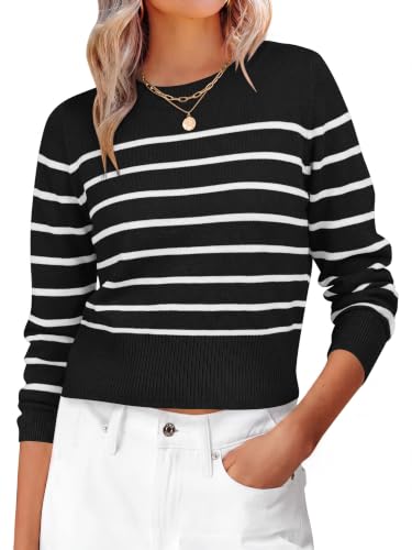 Image of ANRABESS Women's Long Sleeve Sweaters Cropped Crew Neck | Business Casual Tops,Light Weight Comfy Knit,Pullover ShortSweater,Basic Classic,Fall Fashion Winter Layer Clothes
