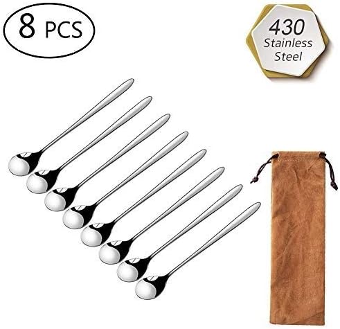 WZOED Spoon Long Handle, Coffee Spoons/Serving Spoon/Bar Spoon, 19.3cm Stainless Steel Spoon for Mixing Cocktail/Ice Cream/Cold&Hot Drink/Hot Chocolate/Dessert, Set of 8 (Silver)