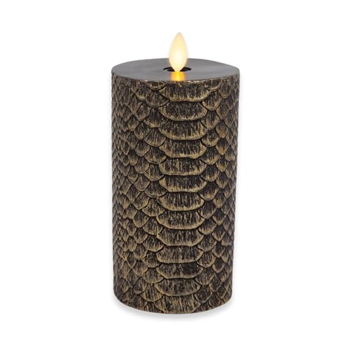 Image of Luminara Snake Pattern Flameless LED Candle, Black & Gold 3 inch x 6.5 inch, Moving Flame Pillar, Battery Operated Timer Real Wax Halloween Gothic Home Decor