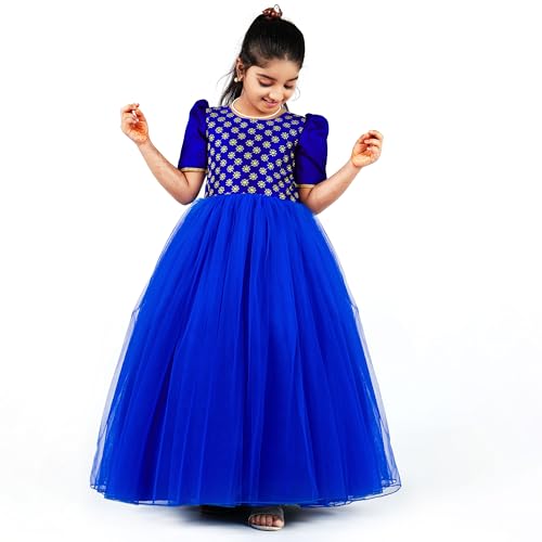 Image of Stanwells Kids Dress for Girls Embroiderd Full Length Frock for Baby Girls Flower Gown Ruffle Pattern Back Zipper Beautiful Sleeveless Birthday Dress for Girls Coral (1-9 Years)
