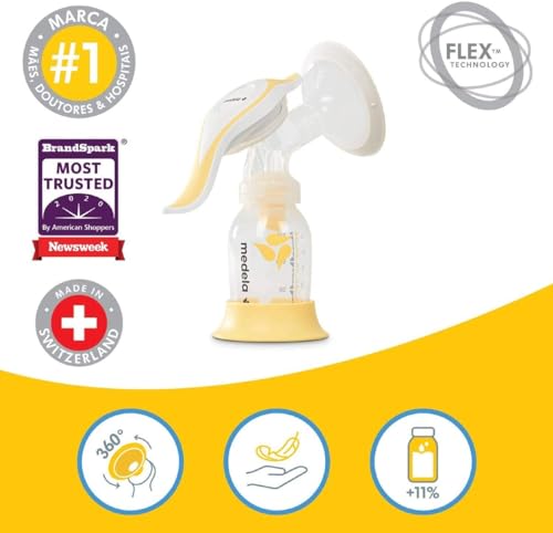 Medela Extrator De Leite Materno Manual Harmony Flex Design Suíço Compacto Com Funil Personalfit Fle