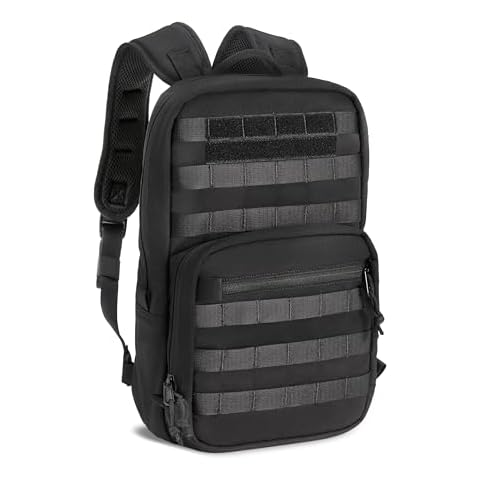 Cargo Works® 14" Black Tactical Laptop Backpack For Men, Small Backpack with MOLLE Attachments, EDC Compact Tactical Backpack Cover