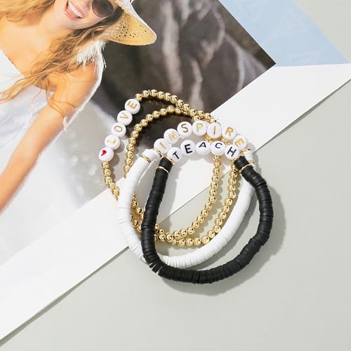 Teacher Gifts Bracelets Stretch for Women Polymer Clay Stackable Charm Agate black Beads Teacher Appreciation Gifts - Image 6