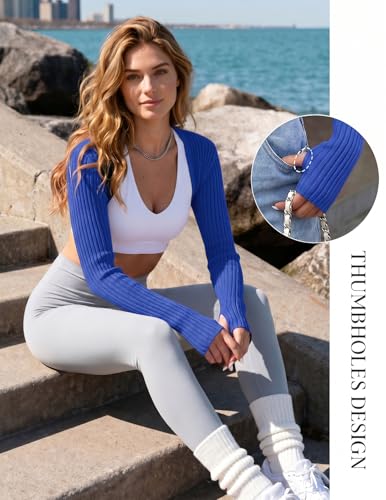 Image of Women's Long Sleeve Shrug Sweaters Knit Bolero Shoulder Open Cropped Cardigan