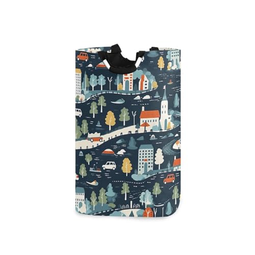 Jihqo Laundry Hamper Basket Cartoon City Cars Collapsible Nursery Storage Bin Waterproof Clothing Baskets for Home Bedroom Bathroom Washing Room