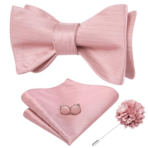 Image of Dubulle Self Tie Bow Ties and Lapel Pin for Men Paisley Solid Mens Bowtie and Handkerchief Cufflinks Set Wedding