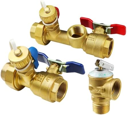 3/4 Inch IPS Isolator Tankless Water Heater Service Valve Kit with Pressure Relief Valve, Clean Brass, 3/4 Inch Service Installation Valve for rheem,rinai,ecosmart,navien,noritz,takagi,bosch.
