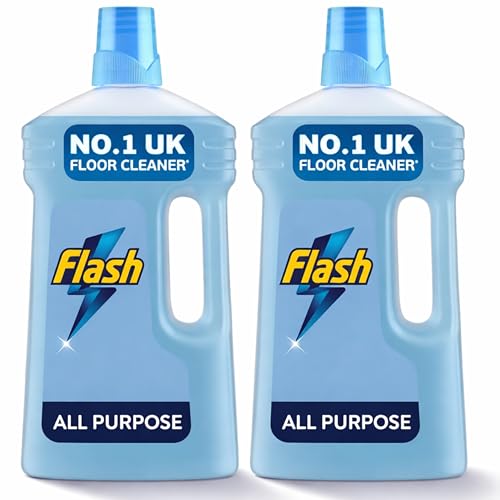 Image of Flash Floor Cleaner All Purpose 1L (Pack of 2) – Bicarbonate of Soda & Eucalyptus Scent, Powerful Grease Dirt and Odour Removal, Streak Free Shine, Multi Surface Cleaning, No Bleach or Ammonia