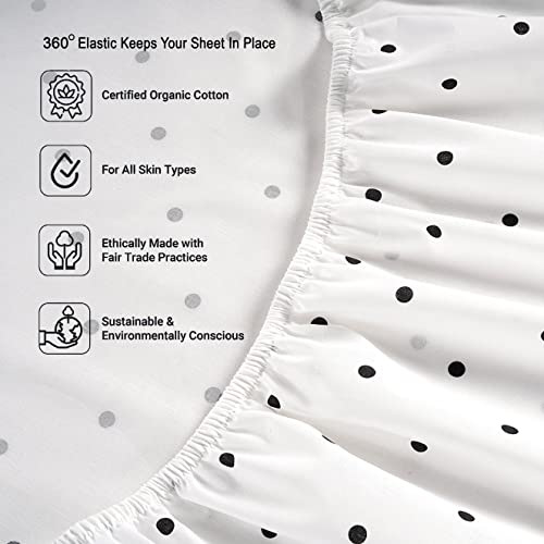 Lane Linen 100% Organic Cotton Full Sheets Set 4-Piece Pure Percale Long Staple Bedding Breathable Fits Mattress Upto 15" Deep - Black Polka Dot #TOP4