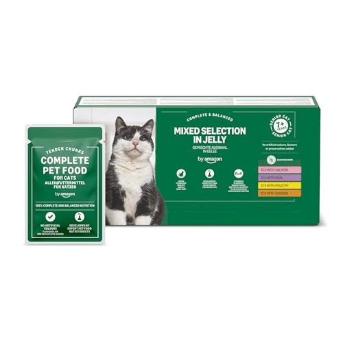 by Amazon Complete Wet Food for Senior Cats Mixed Selection in Jelly 4.8 kg (48 pouches of 100g)