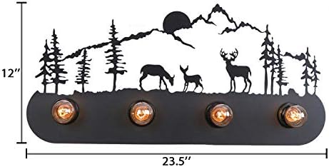 CraftThink Vintage Style Wall Light, Industrial Elk Design Wall Lamp Wall Mount Lighting Wrought Iron 4 Heads Sconce Light in Black for Hallway Bar Dining Living Room Restaurant Foyer Bedside lamp