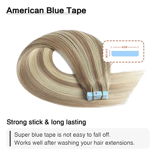 Image of SUYYA Tape In Hair Extensions Human Hair 30 Inch #P18 /613 Ash Bleach Blonde | Remy Human Hair, Invisible Skin Weft, Soft & Silky Straight Hair, 20PCS 60G, Seamless Blend, Add Length & Volume