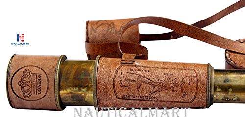 20'' Ship Captain Brass Telescope with Spy Glass & Leather Case