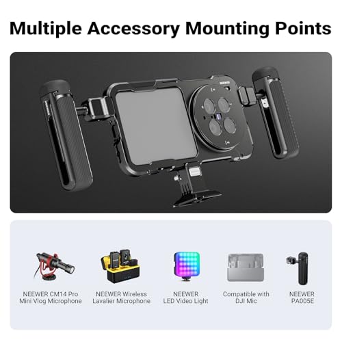 Image of NEEWER X200 Ultra Phone Cage, Quick Release Video Rig Stabilizer for Vlogging Filming Recording with 67mm Filter Ring 17mm Lens Backplate Filter Wrench Compatible with VIVO X200 Ultra, PA146 (Black)